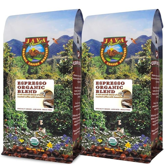 Low Acid Organic Coffee ??Whole Bean, Mold-Free & Stomach Friendly by Java Planet, Espresso Blend Coffee, Dark Roast, Smooth Full Flavored, 2x1LB Bag