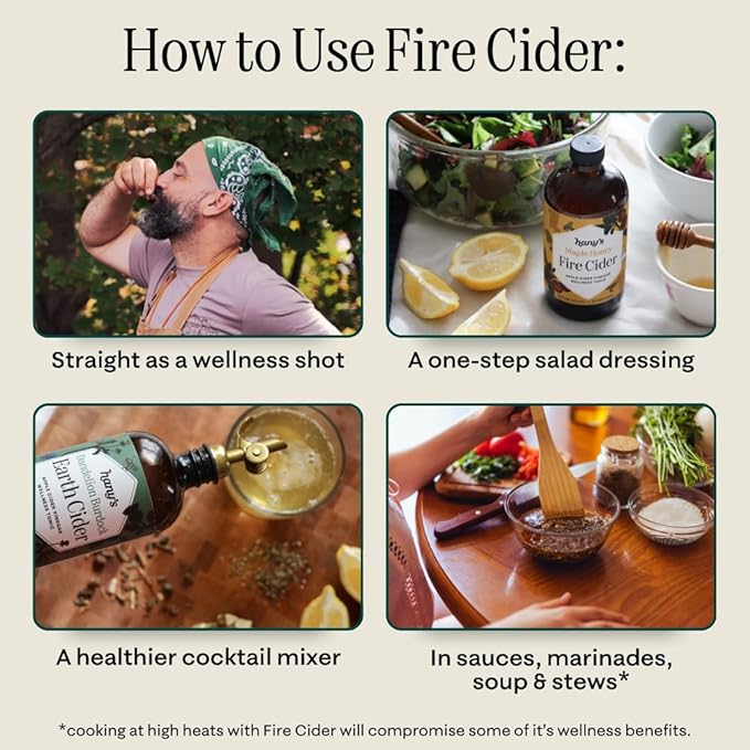 Hany's Harvest Maple Honey Fire Cider ??32 fl oz Glass Bottle | All-Natural, Small-Batch, Handcrafted, Non-GMO,