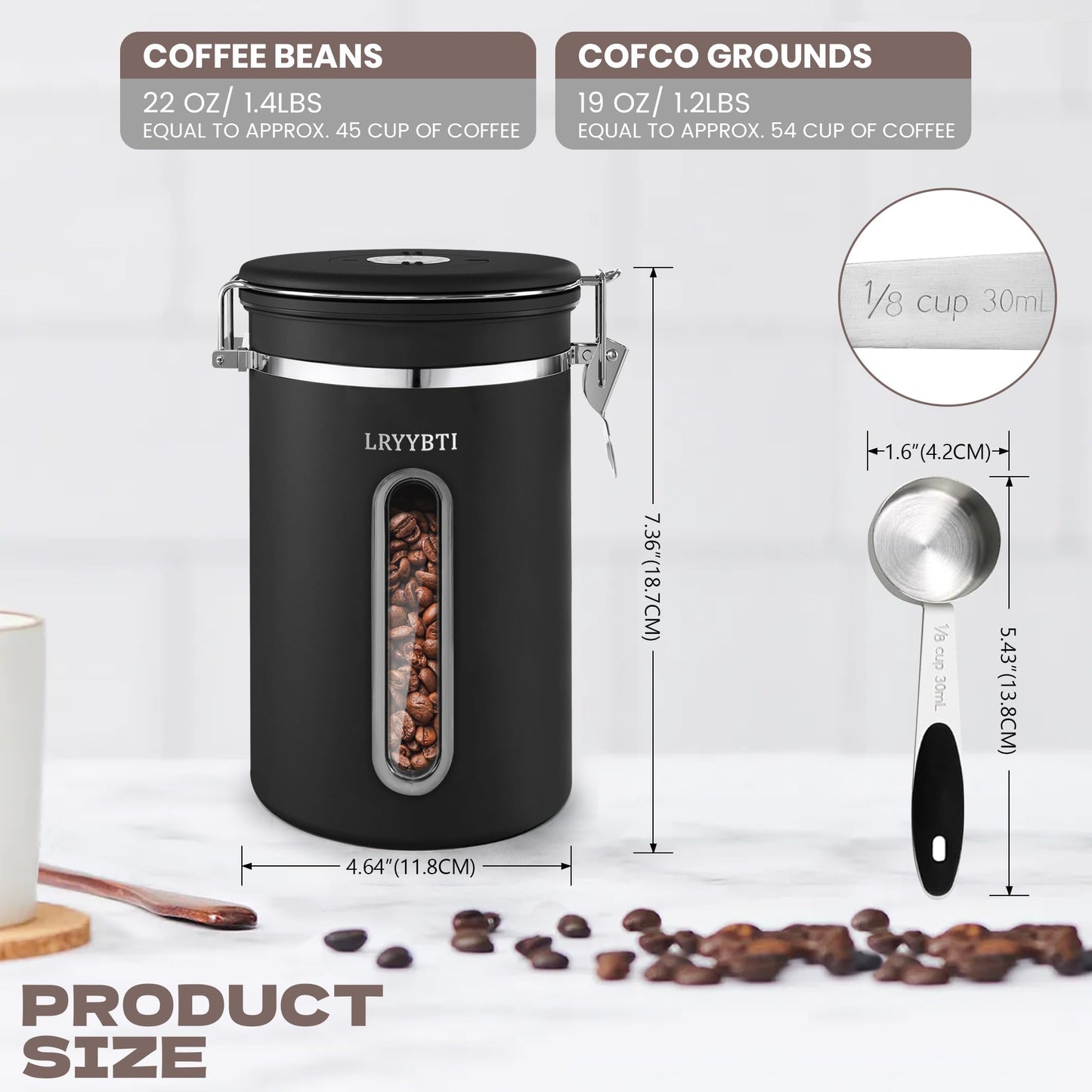 LRYYBTI Coffee Canisters with Window,Airtight Coffee Container，22oz