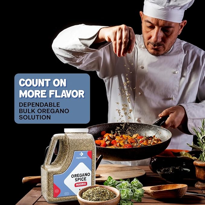 Dependable Food Oregano Seasoning - 1.5 Lb. Jar - Bulk, Kosher, 100% Natural Oregano Leaves for Chefs, Restaurants - Great for, Pizza, Pasta Sauces, Grilled Meats & More - Non-GMO Dried Oregano Leaves Spice - Allergen-Free