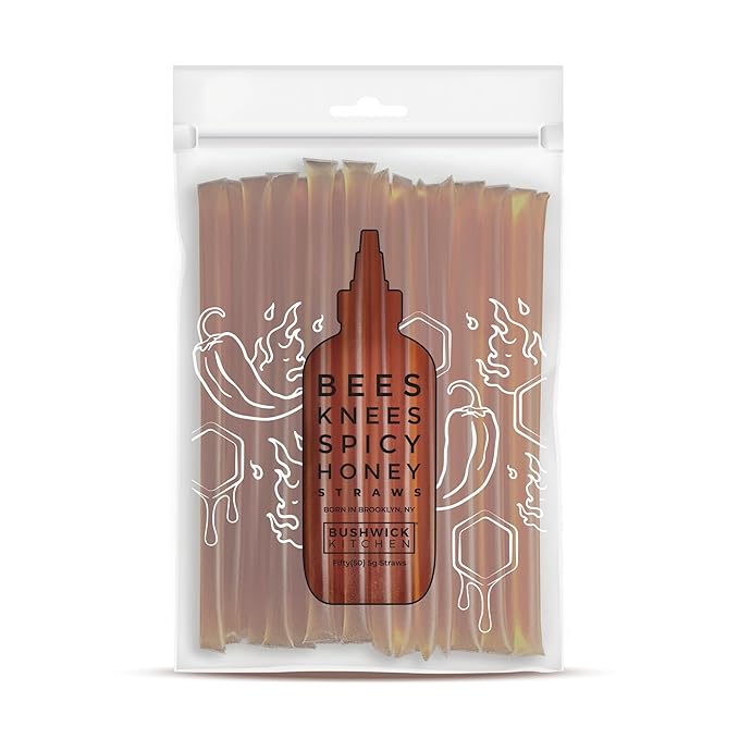 Bees Knees Spicy Raw Honey Sticks, 50 Count of Raw Honey Sticks for Tea, Made in the USA, Sweet with a Kick, Pure & All Natural, Unfiltered & Gluten Free, 50 Straws