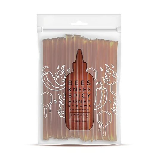 Bees Knees Spicy Raw Honey Sticks, 50 Count of Raw Honey Sticks for Tea, Made in the USA, Sweet with a Kick, Pure & All Natural, Unfiltered & Gluten Free, 50 Straws