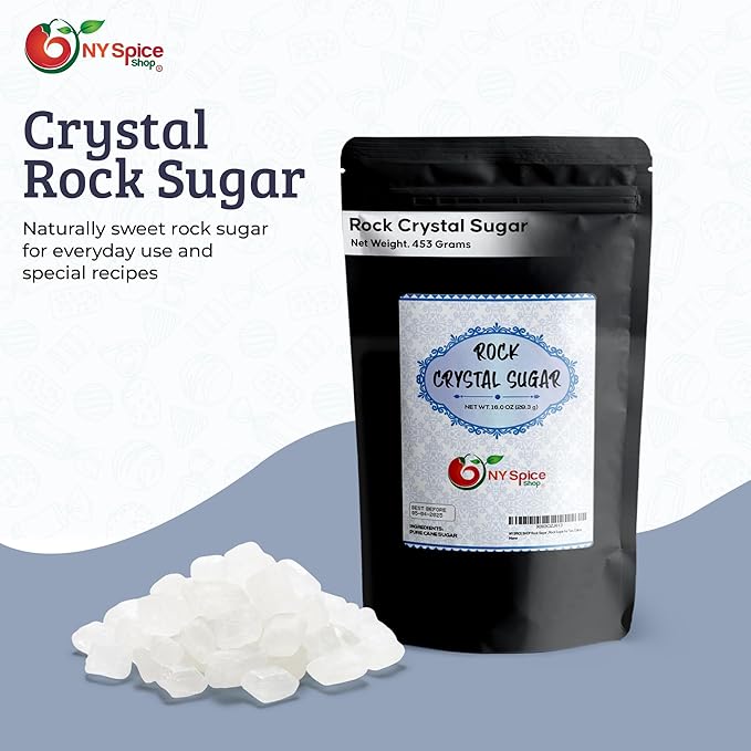 NY SPICE SHOP Rock Sugar ??1 Pound Bag Whole Rocks Candy Sugar Crystals ??Rock Candy ??Rock Sugar for Tea, Cakes