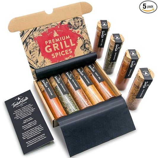 TIMBER TASTE® BBQ Spice Rub Gift Set - BBQ Seasonings and Rubs - from Somkey to Spicy Grilling Gift for Men - Grill Spices Set Birthday Gifts for Him