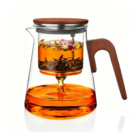 ZENS Magnetic Glass Infuser Teapot for Loose Tea, 27oz Walnut Wood Handle