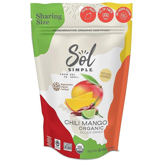 SOL SIMPLE Regenerative Organic Certified ® | Chili Mango | Three Ingredients | Vegan | Non-GMO | No Added Fair Trade | Fruit No Added | Fruit | No | Organic