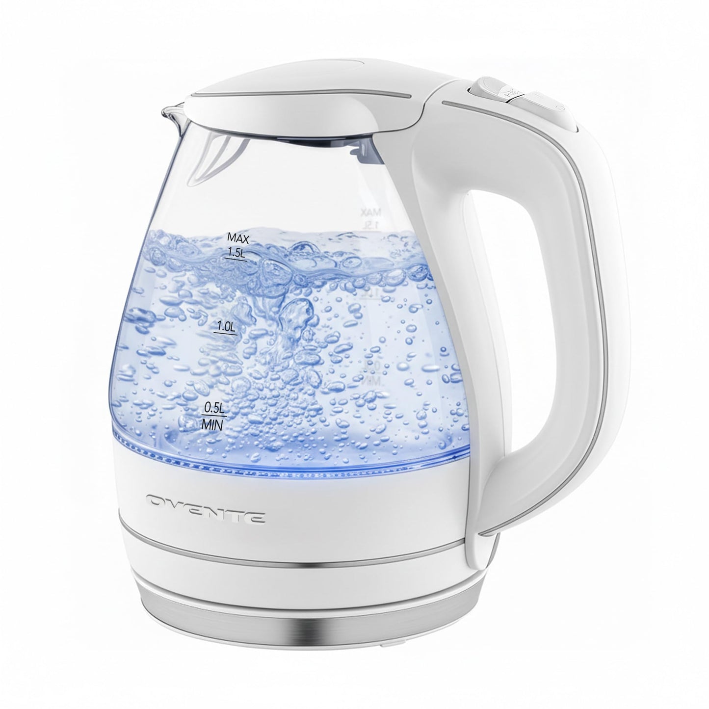 OVENTE 1.5L Glass Electric Kettle Water Boiler, White KG83W