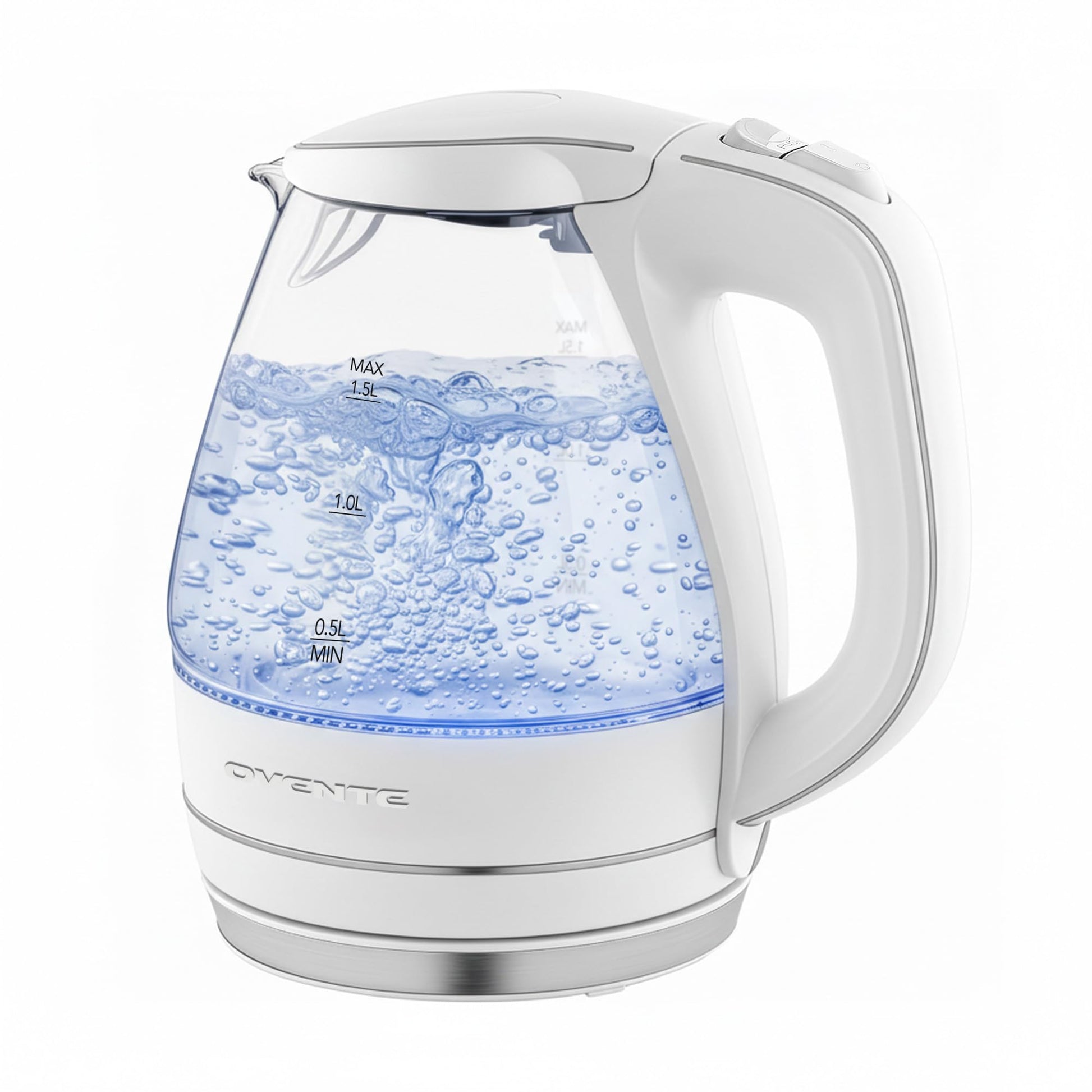 OVENTE 1.5L Glass Electric Kettle Water Boiler, White KG83W