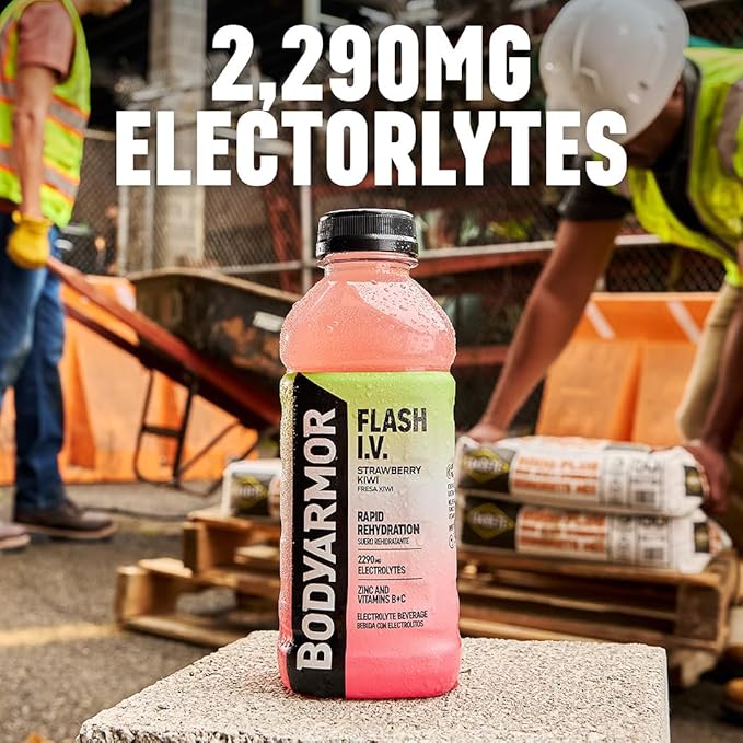 BODYARMOR Flash I.V. Electrolyte Beverage, Grape, Hydration Drink with Coconut Water For Rapid Rehydration, Post Workout Recovery, 20 Fl Oz (Pack of 12)