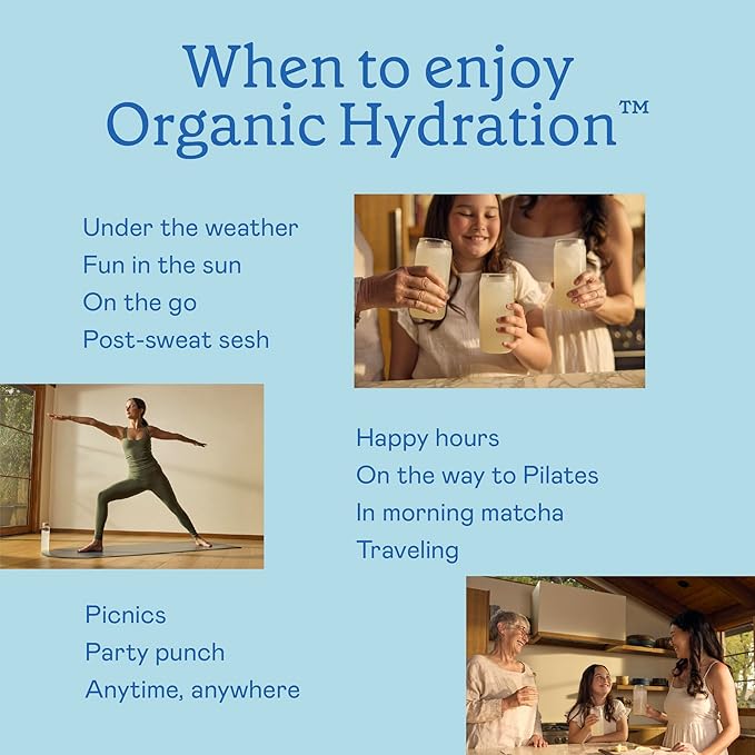 GOODONYA Organic Hydration Electrolyte Drink Mix, Certified Organic Hydration Powder, Non-GMO, Biochecked Glyphosate Free, Low Sugar, Lemonade Flavor, No Artificial Flavors,12 Stick Packs