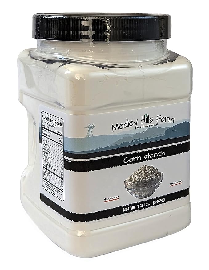 Corn starch by Medley hills farm 1.25 lbs. in Reusable Container - 100% Pure Corn Starch powder - Great Thickener for Sauces, Soups, and Gravies - Non-GMO - Gluten-Free