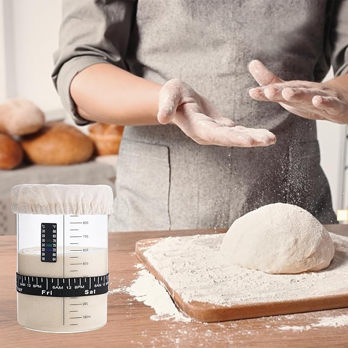 Sourdough Starter Glass Jar, 34 OZ Large Wide Mouth Jar for Sour Dough Starter, Easy to Use Sourdough Bread Baking Supplies Kit for Beginners and Pro, 1 Pack