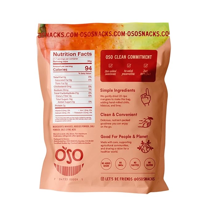 Oso Snacks Dried Chili Mango | No Sugar Added | No Preservatives | 100% Fruit | No GMO | Simply Fruit. Simply Delicious.