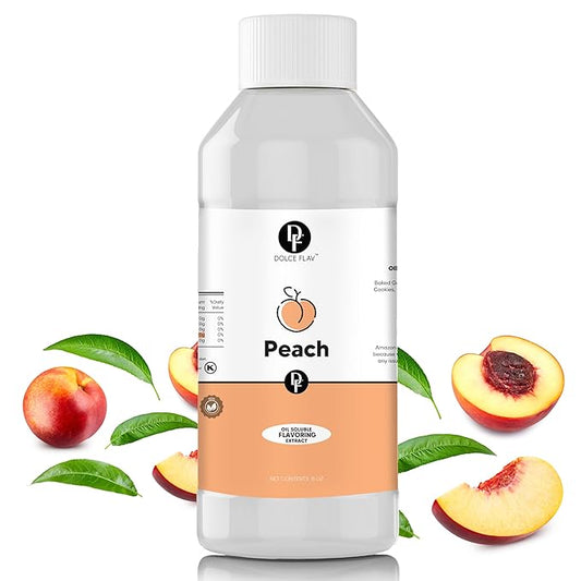 Dolce Flav Peach Extract (Oil-Soluble) 8 oz ??Kosher, Sugar-Free, Concentrated Juicy Peach Flavoring for Baking, Chocolates & Desserts, Includes Measured Dropper