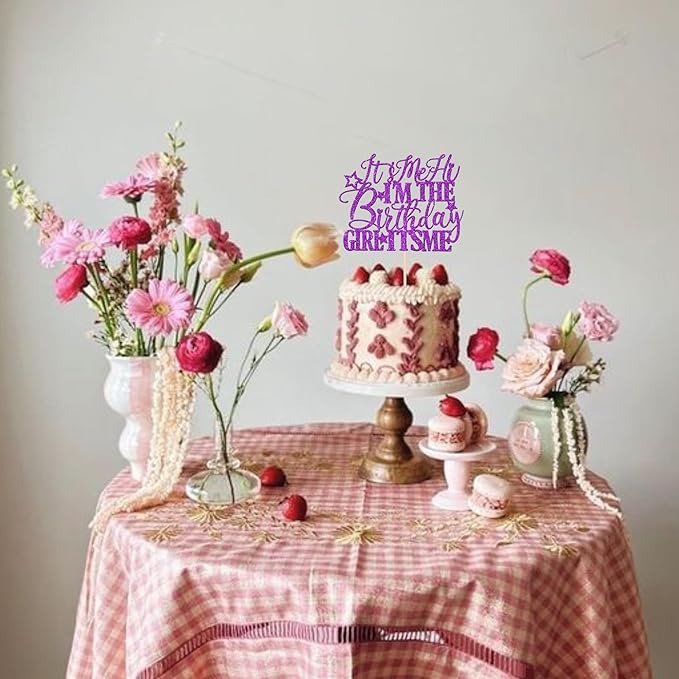 1 PCS It's Me Hi I'm the Birthday Girl It's Me Cake Topper Glitter Music Singer Cake Pick for Funny Hip Hop Singer Girls Birthday Party Cake Decorations Supplies Purple