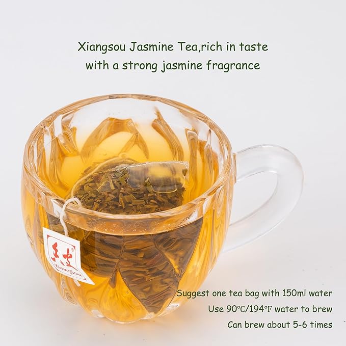 Xiangsou Jasmine Tea,Premium Chinese Green Tea From Fuzhou with 40 Tea Bags,Strong Flower Fragrance Chinese Tea With a Mellow Taste