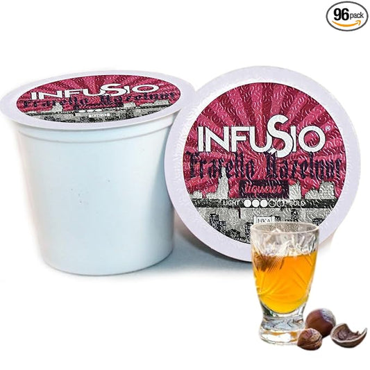 InfuSio Coffee Pods 96 Count Fratello Hazelnut Liqueur Flavored Medium Roast Single serve Coffee pods for Keurig K Cups Brewers - InfuSio Premium Roasted Keurig 2.0 Compatible
