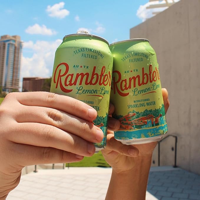 AUTX RAMBLER Sparkling Water, Texas Limestone Mineral Blend, Lemon-Lime Flavor, 12-Ounce Cans, 12-Pack