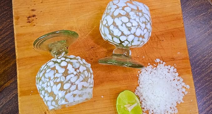 Authentic Mexican Tequila Hand Blown Shot Glasses - Set of 4-2 oz - Mini Glass Snifters - Heavy Base - Cognac (White Confetti)