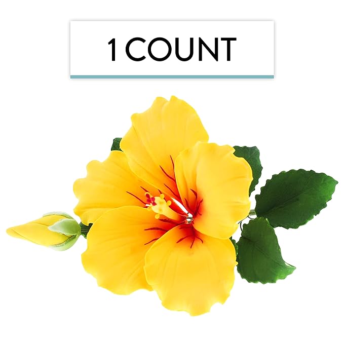 Global Sugar Art Hibiscus Sugar Cake Flowers Spray, Yellow Hawaiian Cake Flower Large. 1 Count by Chef Alan Tetreault