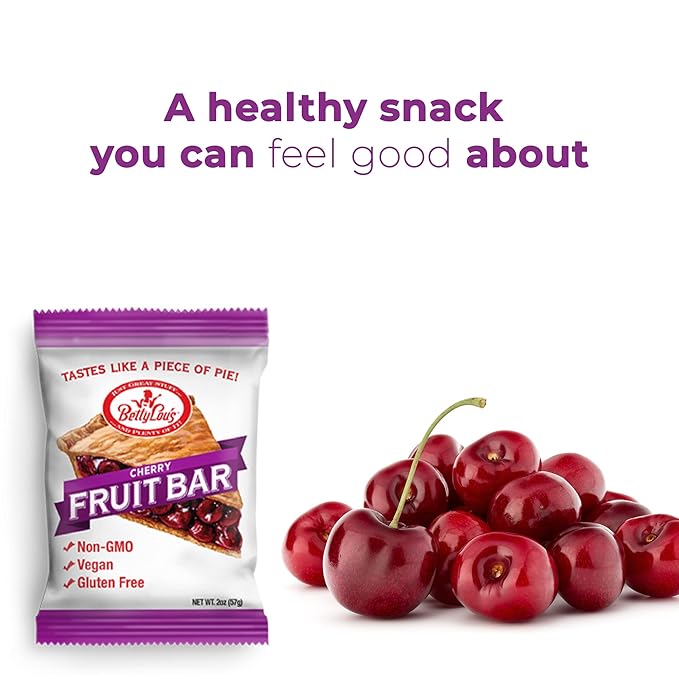 Betty Lou's Fruit Bars, Cherry Pack of 12, Gluten Free, Vegan, Non GMO, Deliciously Healthy Snacks Made with All Natural Fruit Juice, Individually Wrapped, 2 oz. Each, 12 Bars