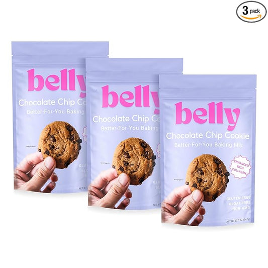 Belly Chocolate Chip Cookie Mix with Collagen Protein | High-Protein | Soft & Chewy Cookies | Grain-Free Dairy-Free Nut-Free | Healthy Snacks For Adults & Kids | Women-Owned Business | 10.5 oz | 3 Pack
