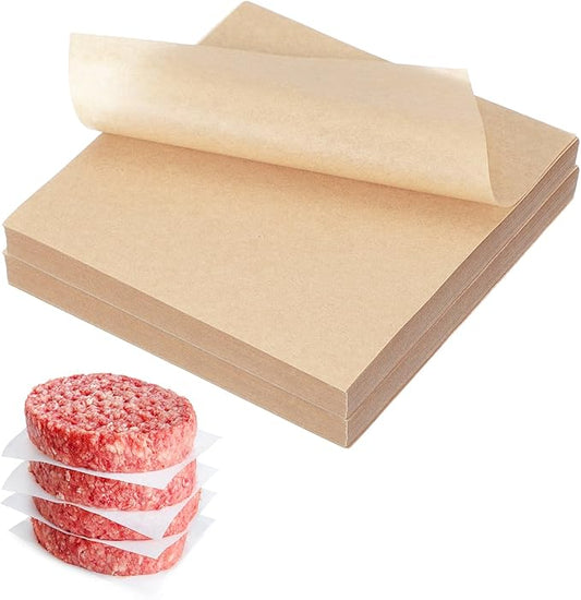 uxcell 500 Pcs Unbleached Parchment Paper Baking Sheets Squares, 5.1 Inch Hamburger Patty Paper, Non Stick Parchment Pulp Paper for Baking Grilling or Meat Storage, Wood Color