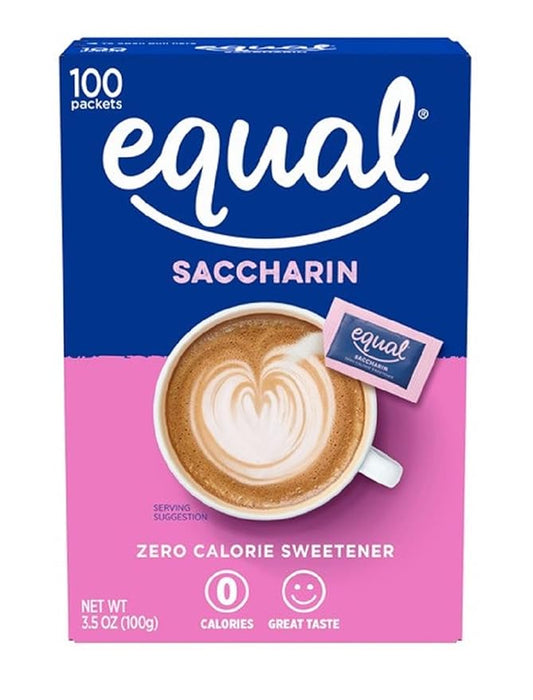 EQUAL Pink Zero Calorie Sweetener, Saccharin Sugar Substitute, Zero Calorie Sweetener Packets, Sugar Alternative, 100 Ct (Pack of 1)