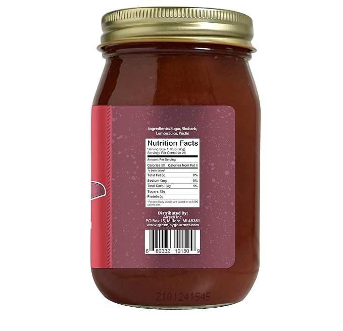 Green Jay Gourmet Rhubarb Jam - All-Natural Fruit Jam with Rhubarb & Lemon Juice - Vegan, Gluten-free Jam - Contains No Preservatives or Corn Syrup - Made in USA - 2 x 20 Ounces