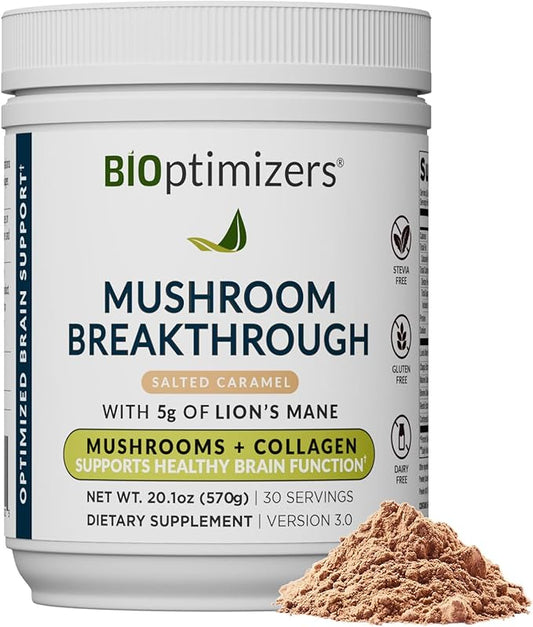 BIOptimizers Mushroom Coffee Alternative ??Salted Caramel Drink ??Lion?™s Mane, Chaga, Reishi +