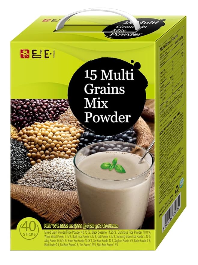 DAMTUH 15 Grains Mixed Powder and Black Grains Mixed Powder Misugaru Meal Replacement Shake Bundle Pack 40 Count (Pack of 2)