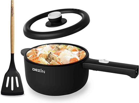 Dezin Electric Cooker, 2L Non-Stick Saut챕 Pan, Rapid Noodles Cooker, Mini Pot for Ramen with Power Adjustment, Dorm Room Essential