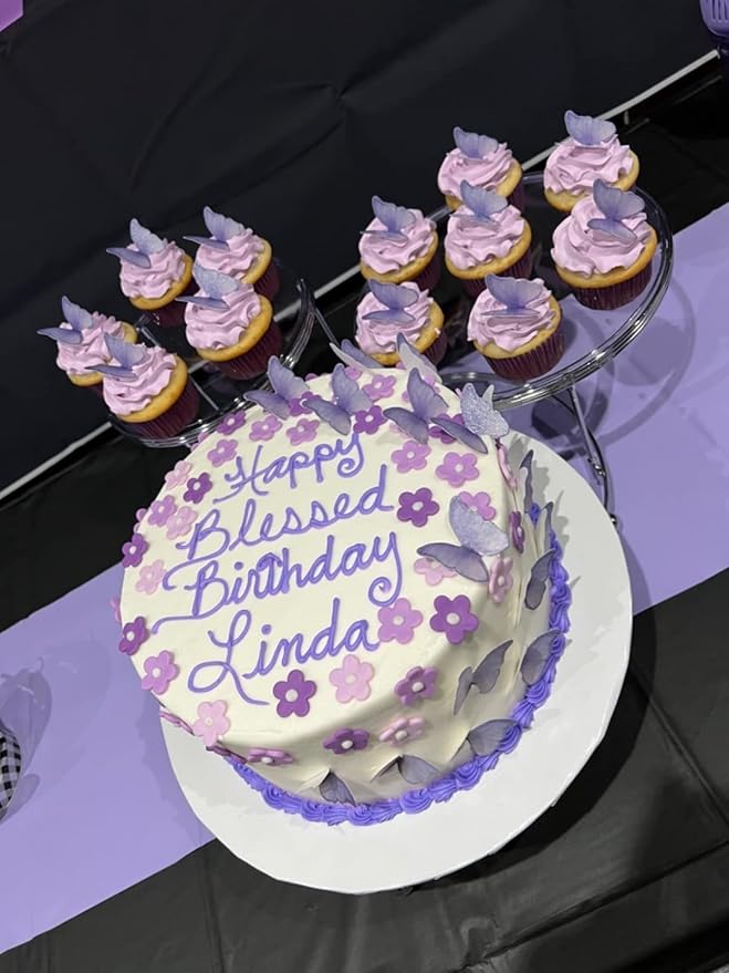 SS Cohen Edible Wafer Glutinous Paper Butterflies for Birthday Cake Decorating include 48 Pcs Colorful Small Pastel Cupcake Topper Decorations, Birthday Cake Topper (purple)