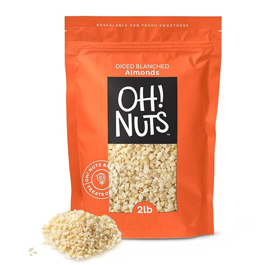 Oh! Nuts Almonds Diced Blanched - Raw - 100% Natural - 2 lb - High-Protein Diced Almonds - Packed in New York Zip-Seal Bag for Exceptional Freshness