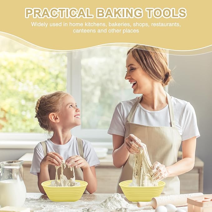 Silicone Banneton, Sourdough Bread Baskets (Set of 6, 6.5 Inch), Oval Proofing Bread Bowls with Starter Kit, Bread Making Baking Supplies