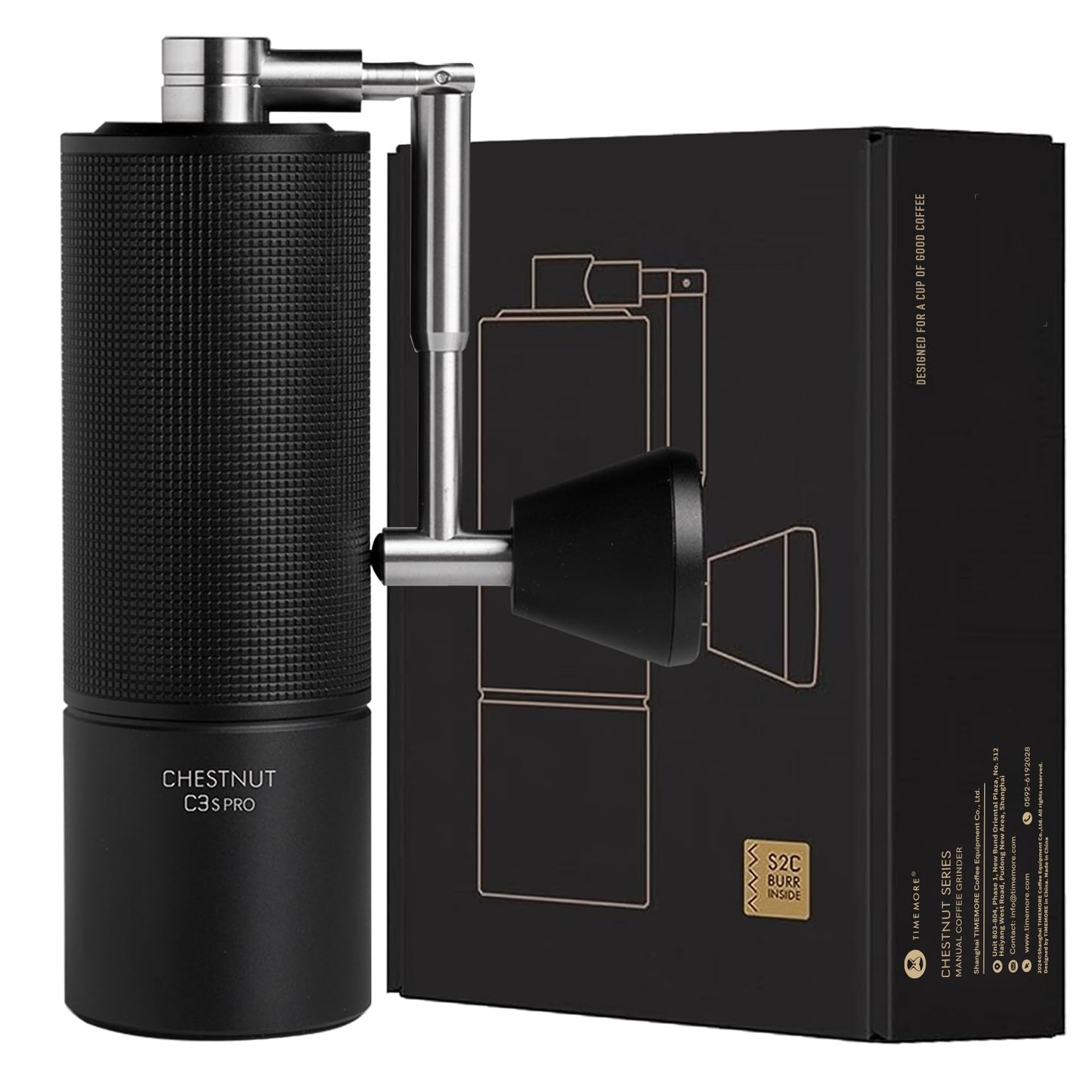 TIMEMORE Chestnut C3S Pro Manual Coffee Grinder, Stainless Steel S2C Conical Burr Coffee Grinder