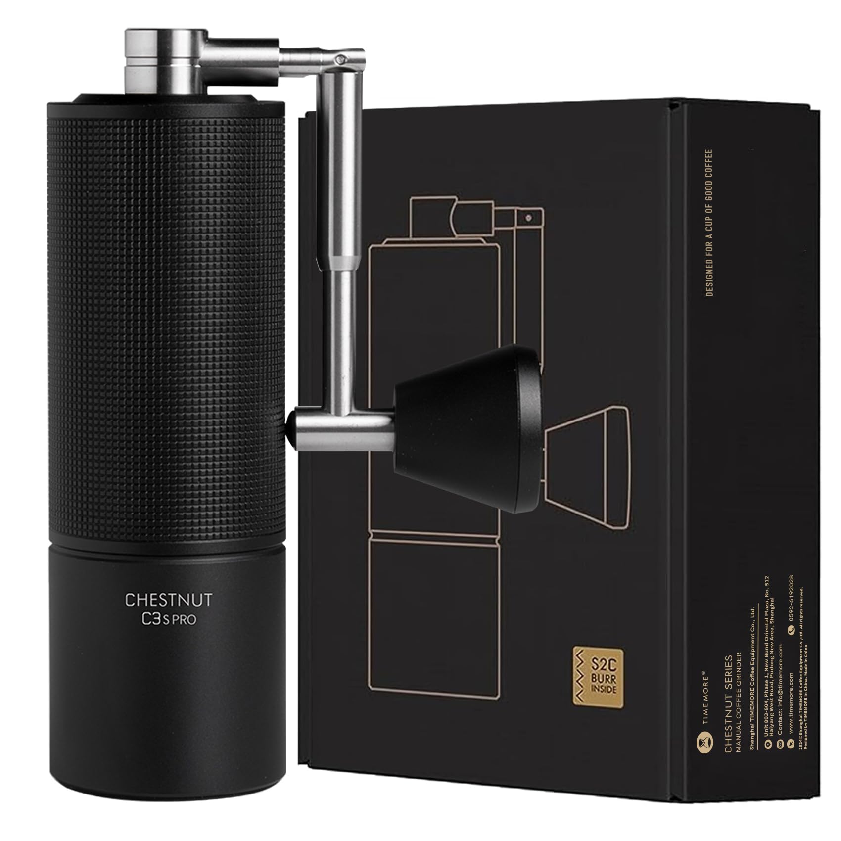 TIMEMORE Chestnut C3S Pro Manual Coffee Grinder, Stainless Steel S2C Conical Burr Coffee Grinder