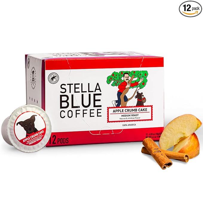 STELLA BLUE Fresh K Cup Coffee Pods | Apple Crumb Cake Blend | 100% Arabica Medium Roast | Warm Apple and Cinnamon Crumb Flavor | Central American Beans | 12 Recyclable Single Serve Pods