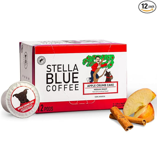STELLA BLUE Fresh K Cup Coffee Pods | Apple Crumb Cake Blend | 100% Arabica Medium Roast | Warm Apple and Cinnamon Crumb Flavor | Central American Beans | 12 Recyclable Single Serve Pods
