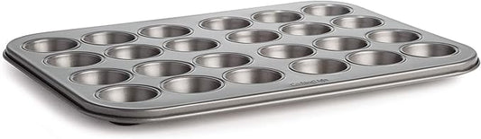 Cooking Light Mini Muffin Pan Carbon Steel Quick Release Coating, Non-Stick Bakeware, Heavy Duty Performance, 24-Cup, Gray