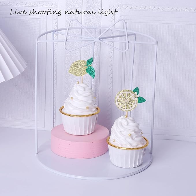 24 Pack Lemon Cupcake Toppers Glitter Fruit Theme Cupcake Picks Summer Lemona Pool Beach Barbecue Cupcake Decorations Lemon Baby Shower Birthday Themed Party Wedding Party
