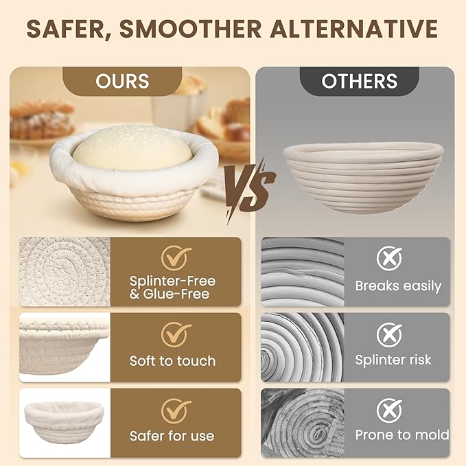 Mini Bread Dough Proofing Basket (5.5'', Set of 6), Natural Cotton Rope Mini Banneton Basket & Liner, Sourdough Banneton Basket for Bread Bowls & Small Loaves