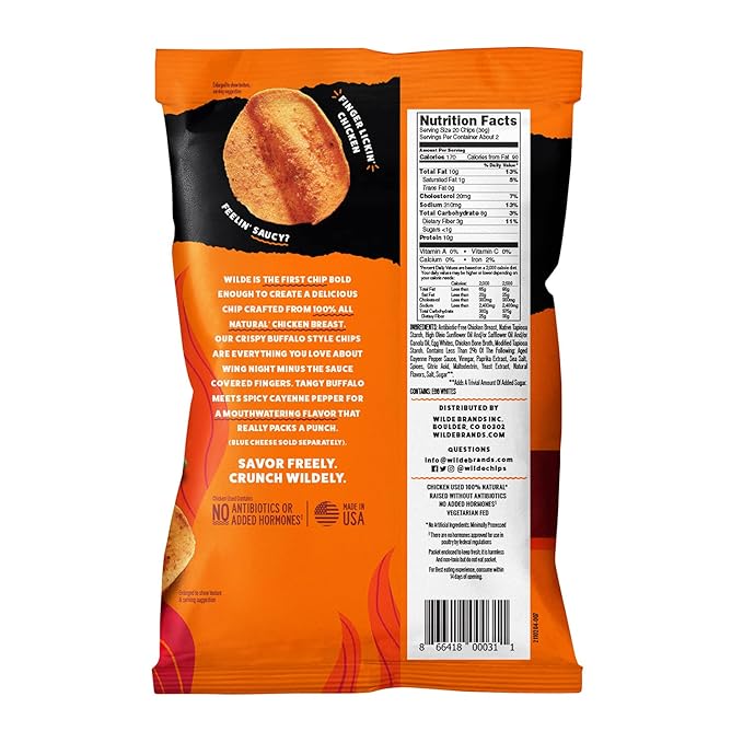 WILDE Buffalo Protein Chips, Thin and Crispy, High Protein, Keto Friendly, Made with Real Ingredients, 2.25oz Bags (Pack of 8)??,<div>