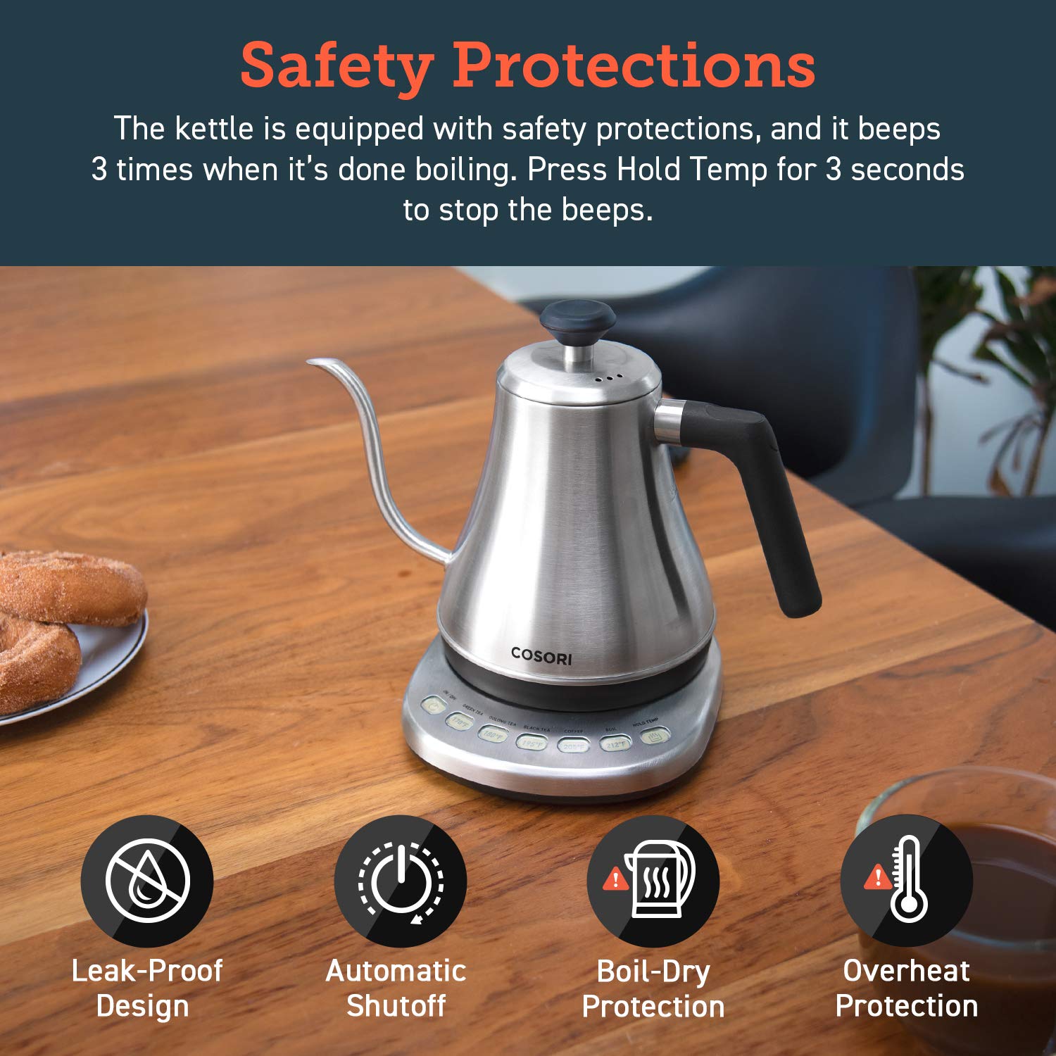Cosori Gooseneck Electric Kettle with Temperature Control, 0.8L, Silver