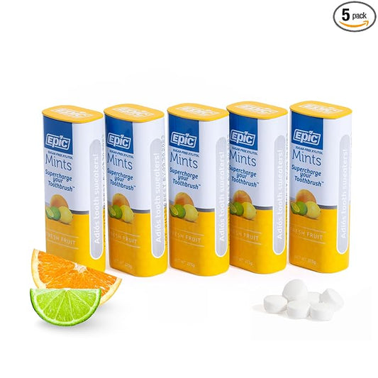 Epic 100% Xylitol Mints - Aspartame Free, Sugar Free - Fresh Fruit Flavored Mints, 55 Pieces (Pack of 5)