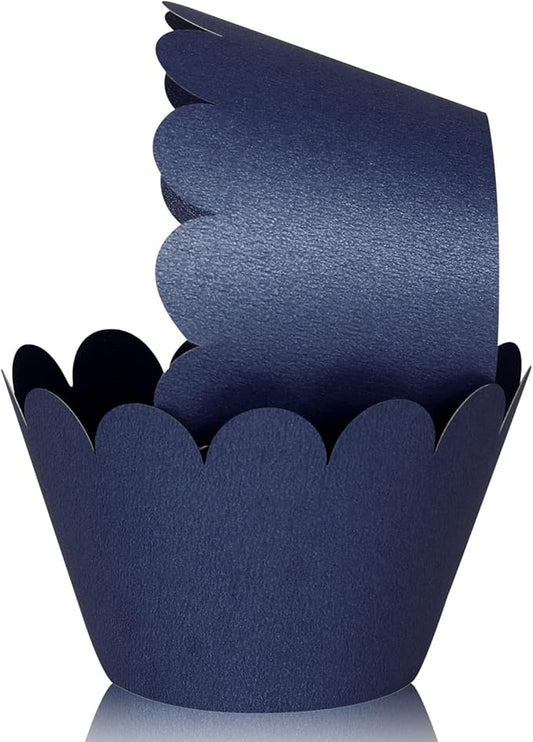 KPOSIYA Set of 100 Artistic Bake Cake Cups Filigree Little Vine Lace Laser Cut Cupcake Wrapper Liner Baking Cup Muffin CaseTrays for Wedding Birthday Party Decoration-Best Kitchen Gift (Navy)