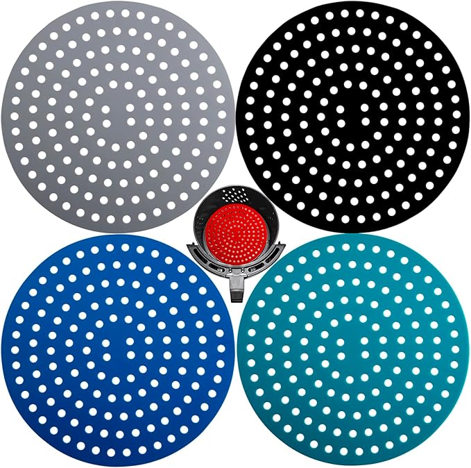 Silicone Air Fryer Liners, Reusable Air Fryer Silicone Liners 4 Pack, Easy Clean Air Fryer Accessories, Non Stick Dia 8" Airfryer Accessory Parchment Replacement Basket Liners Mixing Color
