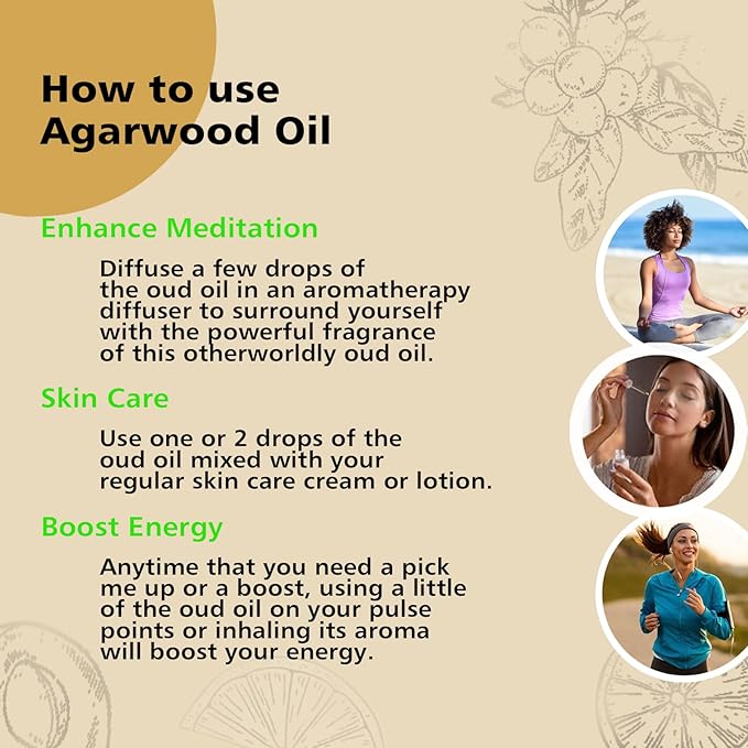 Agarwood Essential Oil, Pure Argawood Oud Oil for Aromatherapy, Meditation - 30ml/ 1 oz