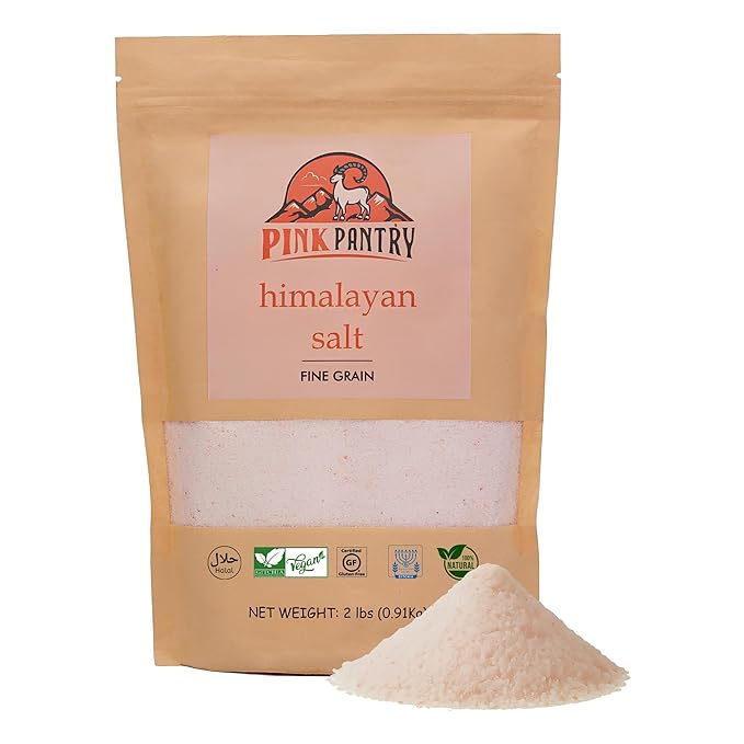 Pink Pantry Himalayan Pink Salt, 100% Pure Himalayan Salt, Non-GMO, Kosher Certified, No Additives, Ideal for Cooking, Seasoning & Gourmet Dishes, Rich in Trace Minerals, 2lb Pouch, Fine Grain