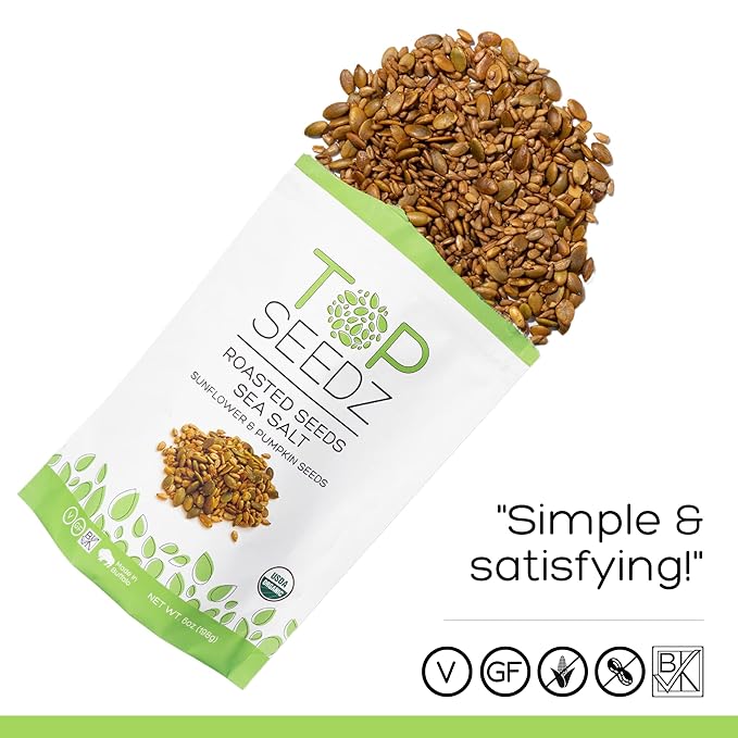 Top Seedz Deluxe Organic Gluten Free Vegan Seed Crackers and Roasted Seeds Bundle | 1 Pouch of Sea Salt Roasted Seeds | 5 Packs of Sea Salt Crackers